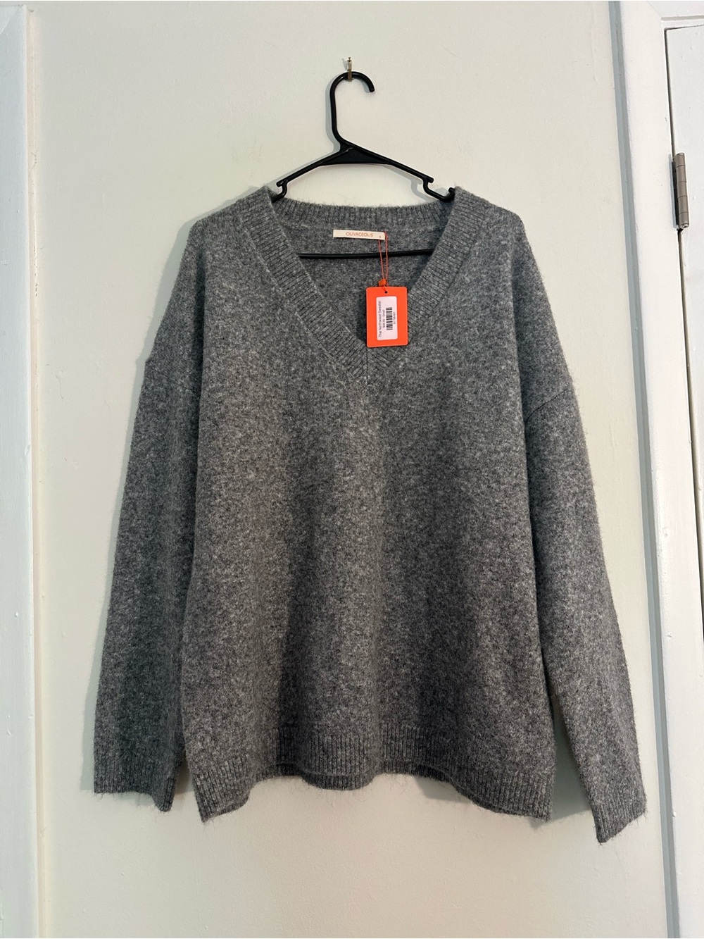 Olivaceous Comfy V-Neck Sweater in Heather Gray